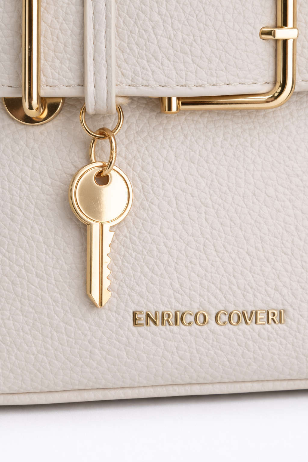 Enrico Coveri- Borsa elegante beige con dettagli oro e tracolla