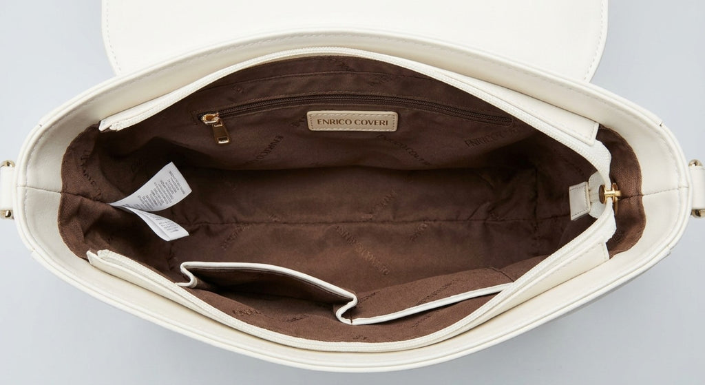 Enrico Coveri- Borsa elegante beige con dettagli oro e tracolla