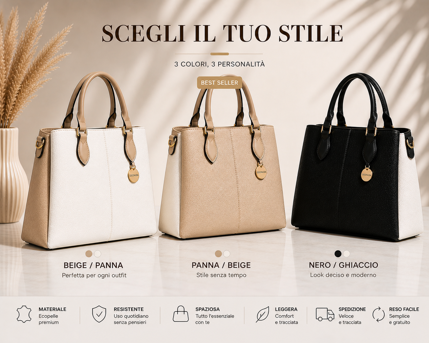 Coconuda. Borsa donna elegante e capiente